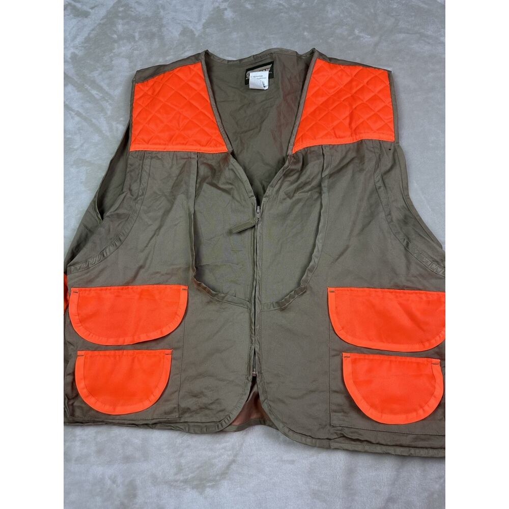 Men's SAFTBAK Khaki & Blaze Orange Pocket Hunting Vest W/ Back Zip Space Size 2X